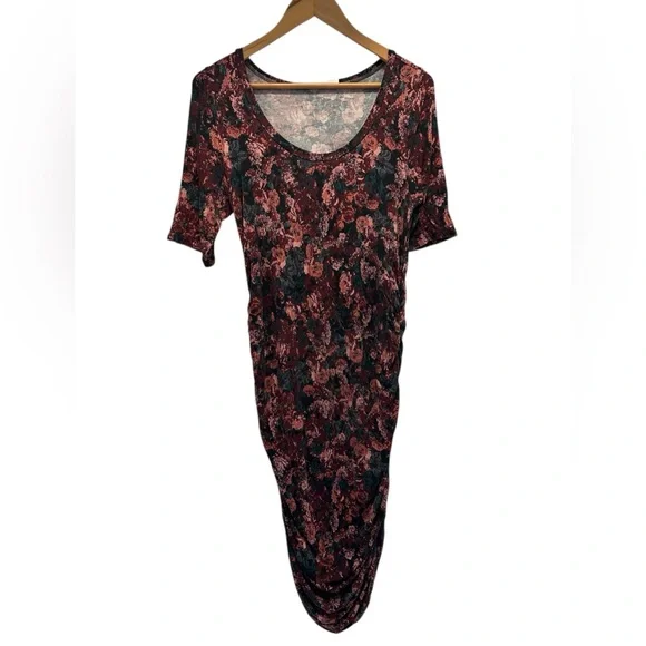 Motherhood Pink and Black Floral Midi maternity Dress size large - Picture 1 of 4